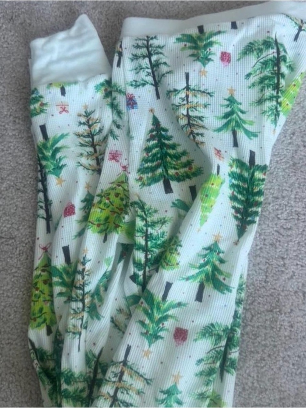 Old Navy White Ribbed Pajama Set with Green Christmas Tree Print